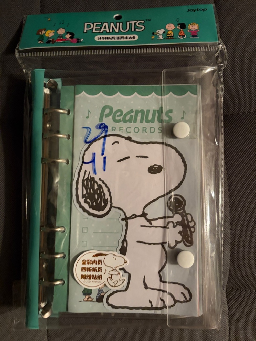 Peanuts Teal and Clear Snoopy A6 Ring Notebook